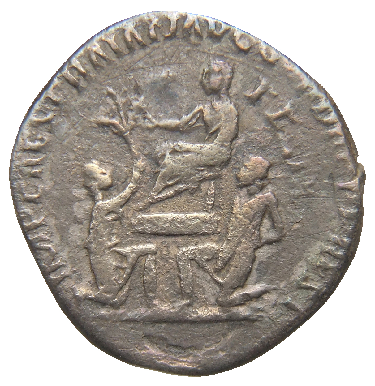 RIC II Trajan 792 Trajan reverse — Bacchus and Jugurtha kneeling in front of Sulla who is seated on platform