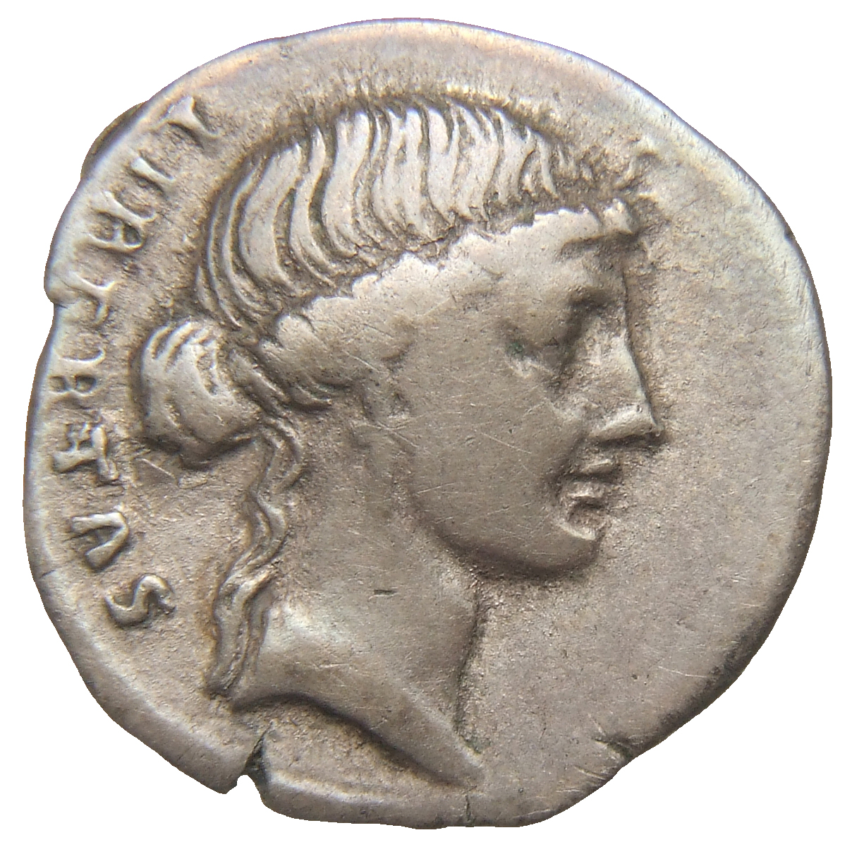 RIC II Trajan 797 Trajan obverse, Head of Libertas, right