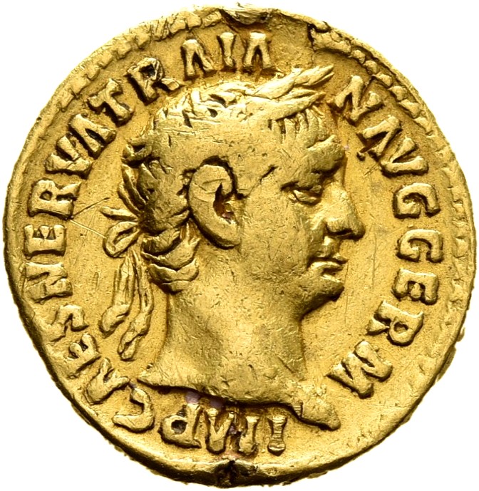 RIC II Trajan 8 Trajan obverse, Head of Trajan, laureate, right