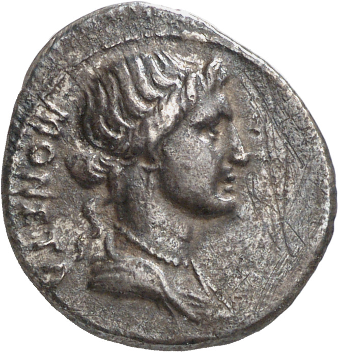 RIC II Trajan 805 Trajan obverse, Bust of Juno Moneta, draped, wearing earring and necklace, right; hair rolled and knotte...