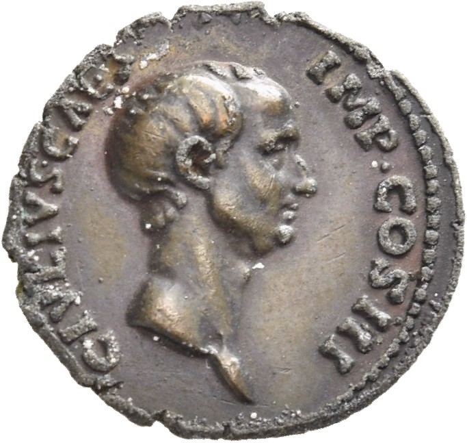 RIC II Trajan 806 Trajan obverse, Head of Julius Caesar, bare, right