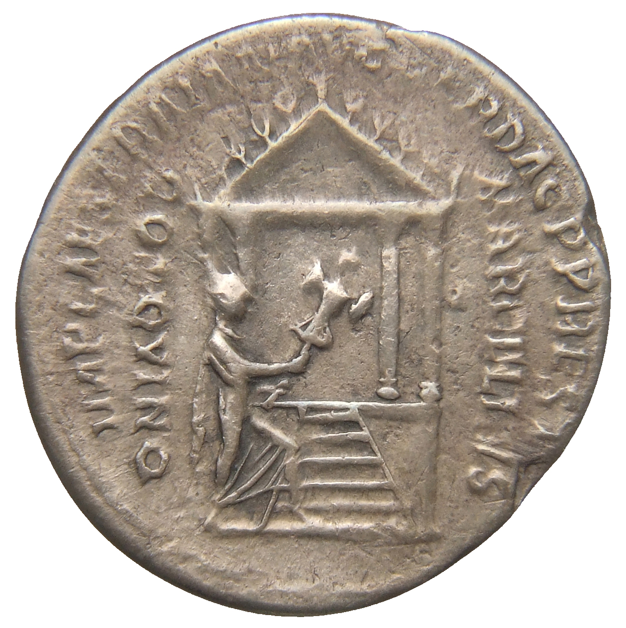 RIC II Trajan 809 Trajan reverse, Marcellus consecrating Gaulish spoils in temple of Jupiter Feretrius