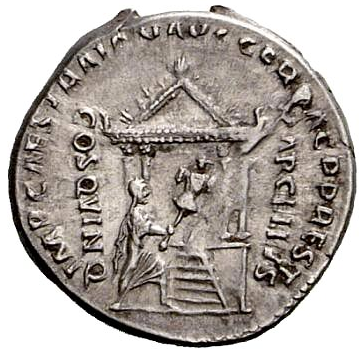 RIC II Trajan 809 Trajan reverse, Marcellus consecrating Gaulish spoils in temple of Jupiter Feretrius
