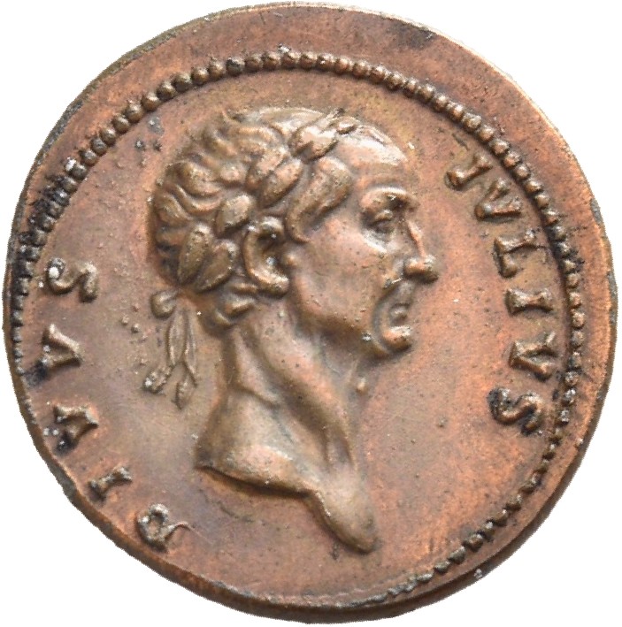 RIC II Trajan 815 Trajan obverse, Head of Divus Julius Caesar, laureate, right