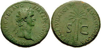 RIC II Trajan 82 Trajan reverse, Victory standing right on prow, holding wreath and palm