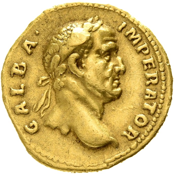 RIC II Trajan 824 Trajan obverse, Head of Galba, laureate, right