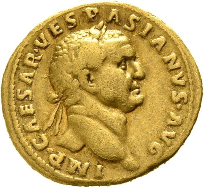 RIC II Trajan 827 Trajan obverse, Head of Vespasian, laureate, right