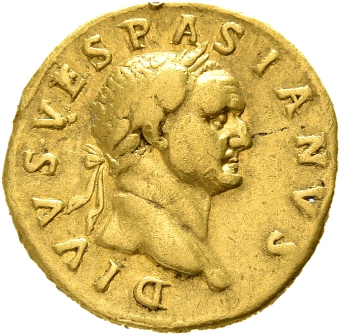 RIC II Trajan 829 Trajan obverse, Head of Divus Vespasian, laureate, right