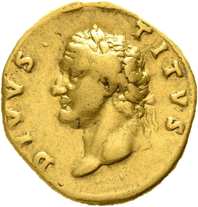 RIC II Trajan 833 Trajan obverse, Head of Divus Titus, laureate, left