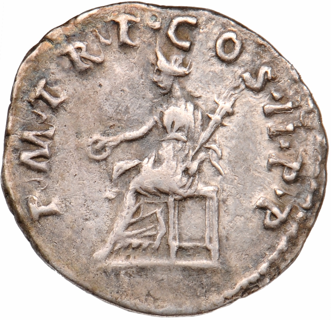 RIC II Trajan 9 Trajan reverse, Vesta, veiled, draped, seated left on seat without back, holding patera in right hand and ...