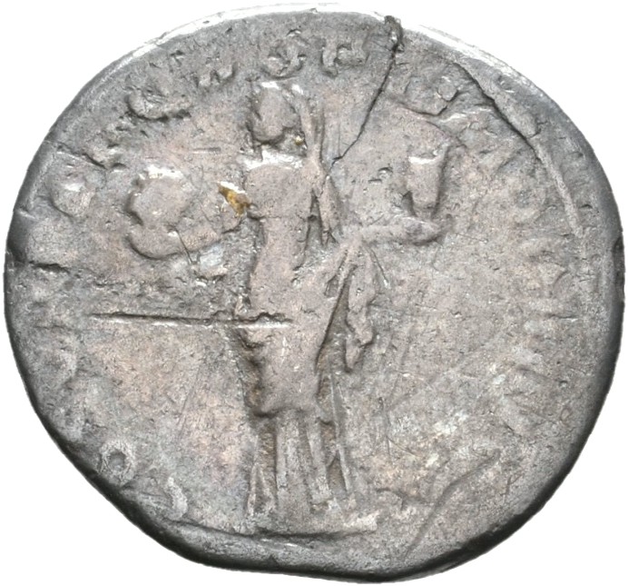 RIC II Trajan 91 Trajan reverse, Aeternitas, draped, veiled, standing right, holding out head of Sun in right hand and hea...