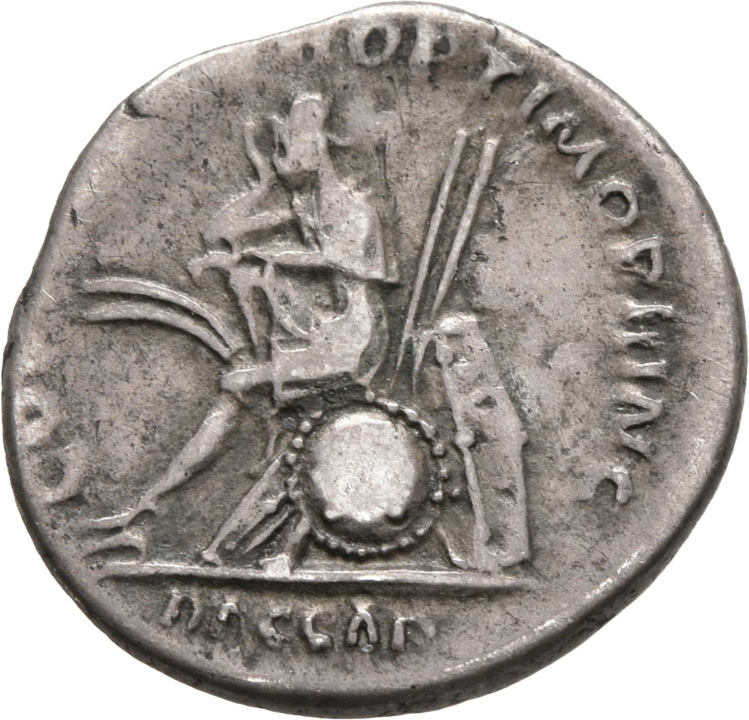 RIC II Trajan 98 Trajan reverse, Dacian seated left on a pile of arms in an attitude of mourning; round him, left and righ...