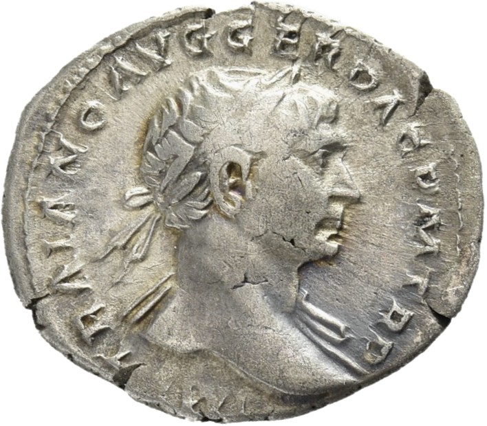RIC II Trajan 99 Trajan obverse, Bust of Trajan, laureate, right (sometimes draped)