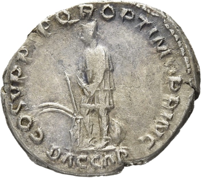 RIC II Trajan 99 Trajan reverse, Dacian, standing left, with hands bound in front of him; around him, left and right, vari...