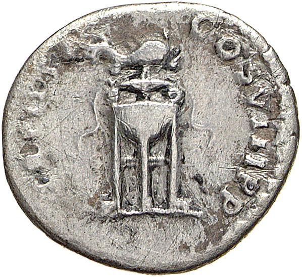 RIC II, Part 1 (second edition) Domitian 102 Domitian reverse — Tripod with fillets; dolphin above