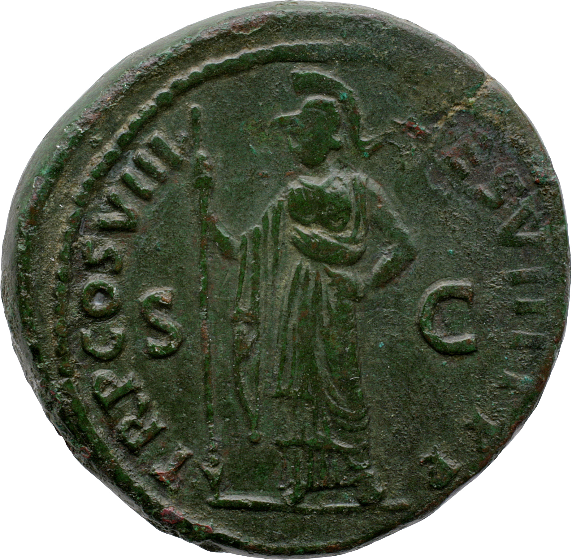 RIC II, Part 1 (second edition) Domitian 105 Domitian reverse, Minerva, helmeted, draped, standing left, holding vertical ...