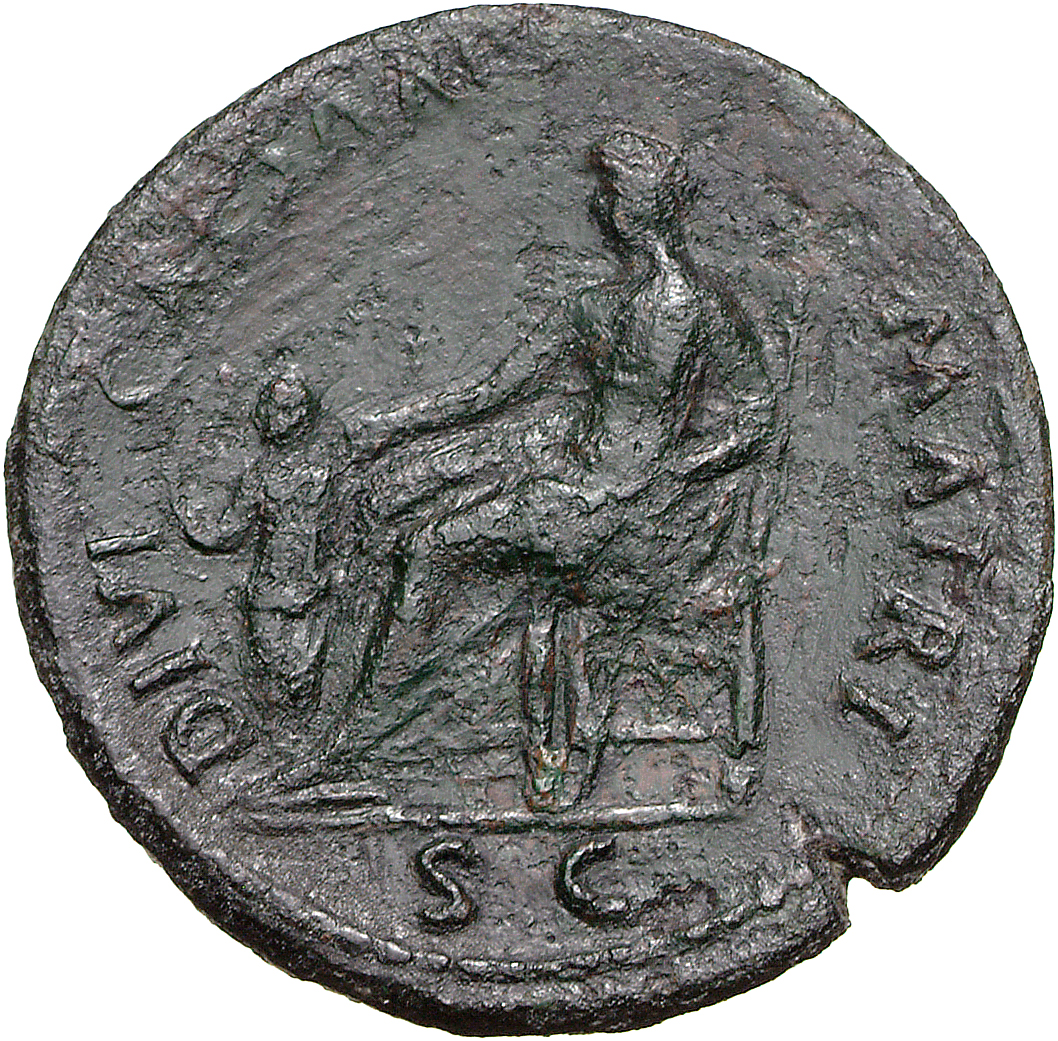 RIC II, Part 1 (second edition) Domitian 132 Domitian reverse, Domitia seated left, holding sceptre in left hand and holdi...