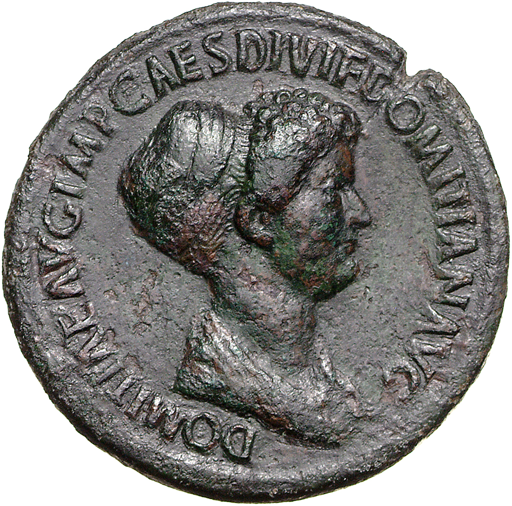 RIC II, Part 1 (second edition) Domitian 132 Domitian obverse, Bust of Domitia, draped, right; hair bundled in front and w...