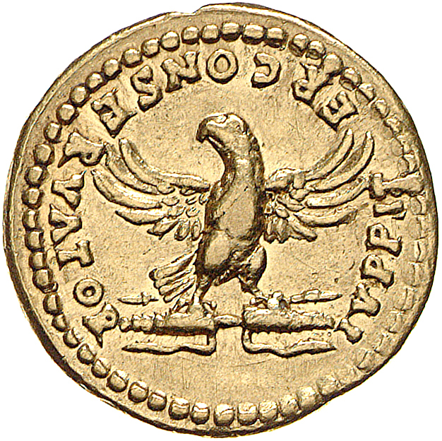 RIC II, Part 1 (second edition) Domitian 143 Domitian reverse, Eagle standing front on thunderbolt, head left, wings spread
