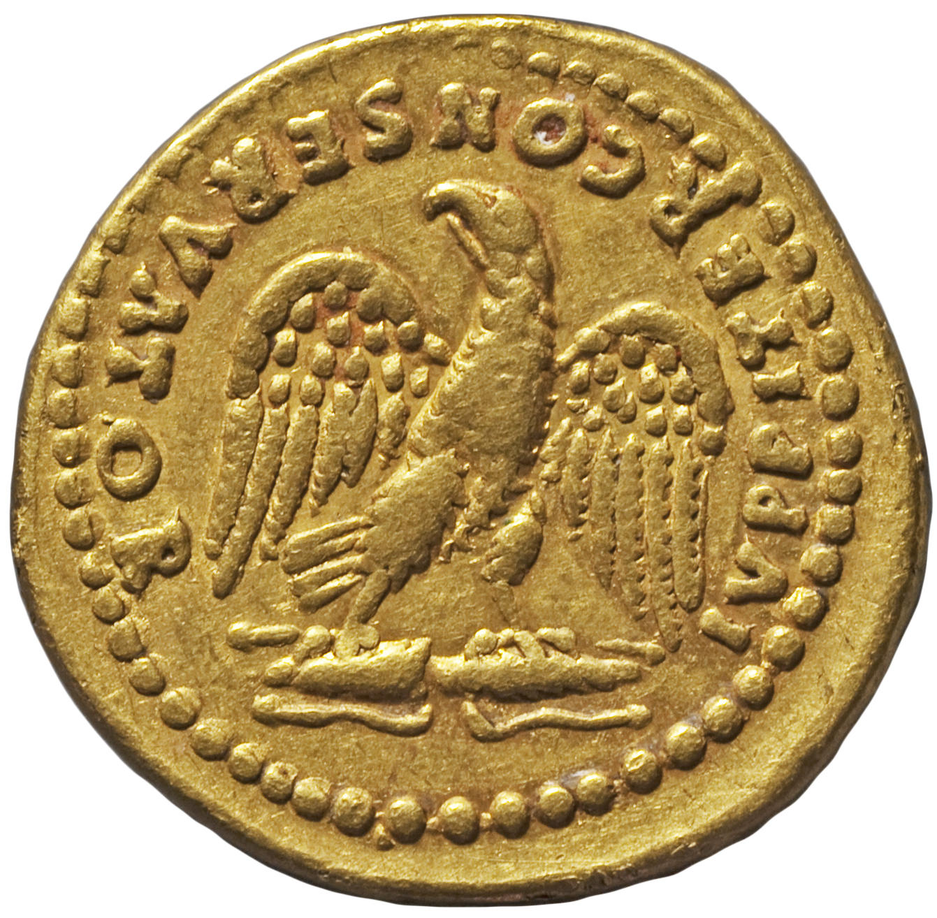 RIC II, Part 1 (second edition) Domitian 143 Domitian reverse — Eagle standing front on thunderbolt, head left, wings spread