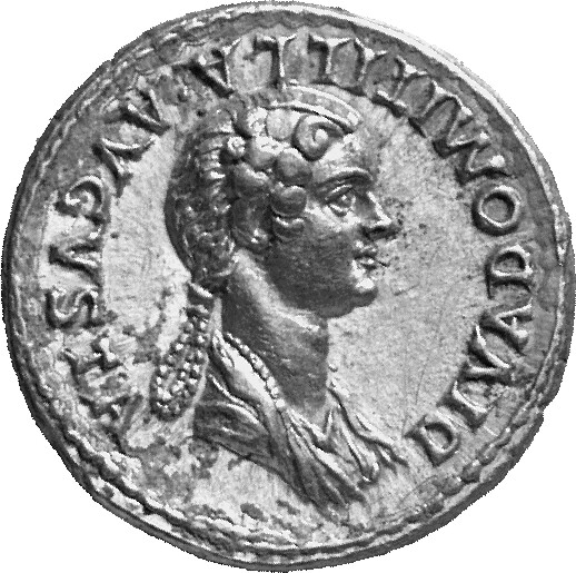 RIC II, Part 1 (second edition) Domitian 146 Domitian reverse, Bust of Diva Domitilla, draped, right; hair in long plait