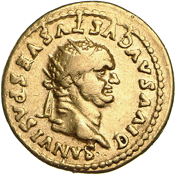 RIC II, Part 1 (second edition) Domitian 146 Domitian obverse — Head of Divus Vespasian, radiate, right