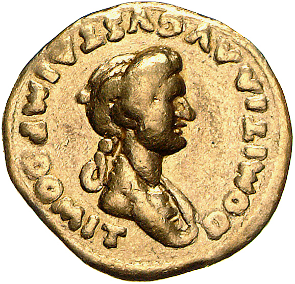 RIC II, Part 1 (second edition) Domitian 148 Domitian reverse — Bust of Domitia, draped, right; hair bundled in front and ...