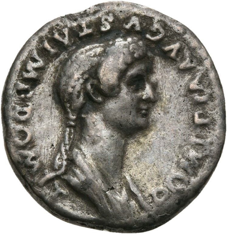 RIC II, Part 1 (second edition) Domitian 151 Domitian obverse — Bust of Domitia, draped, right; hair bundled in front and ...