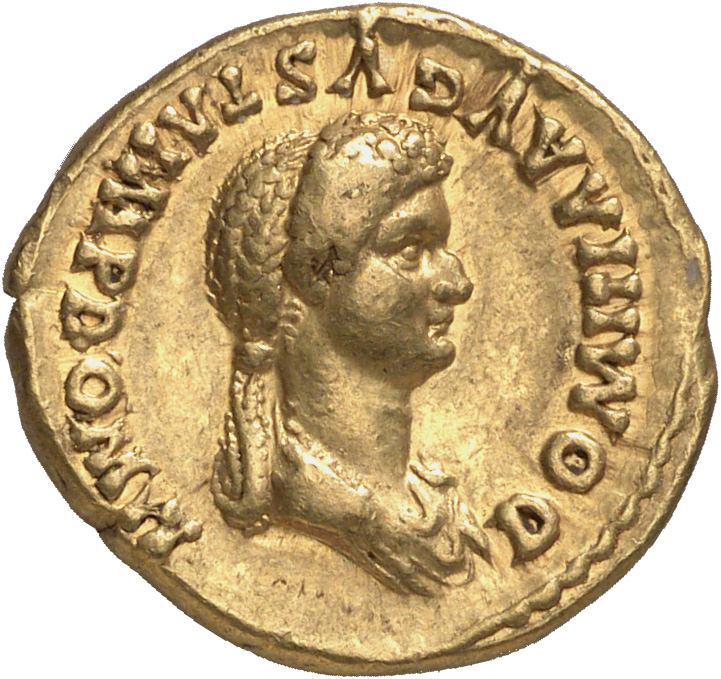 RIC II, Part 1 (second edition) Domitian 152 Domitian obverse, Bust of Domitia, draped, right; hair bundled in front and i...