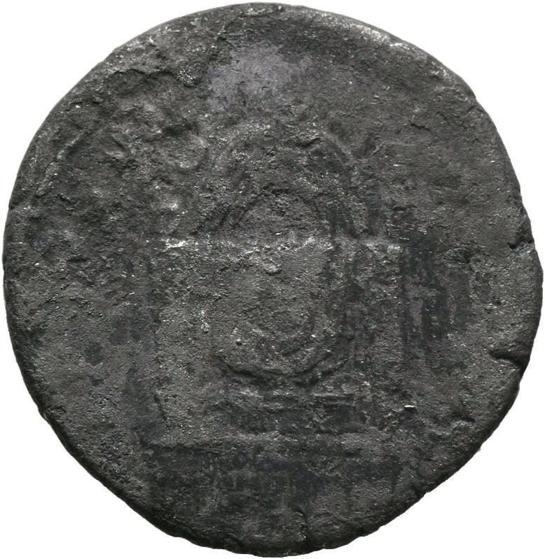 RIC II, Part 1 (second edition) Domitian 16 Domitian reverse, Square seat, draped; semicircular frame with three crescents...