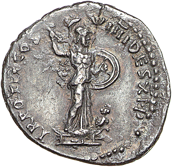 RIC II, Part 1 (second edition) Domitian 164 Domitian reverse, Minerva standing right on top of rostral column, holding sp...