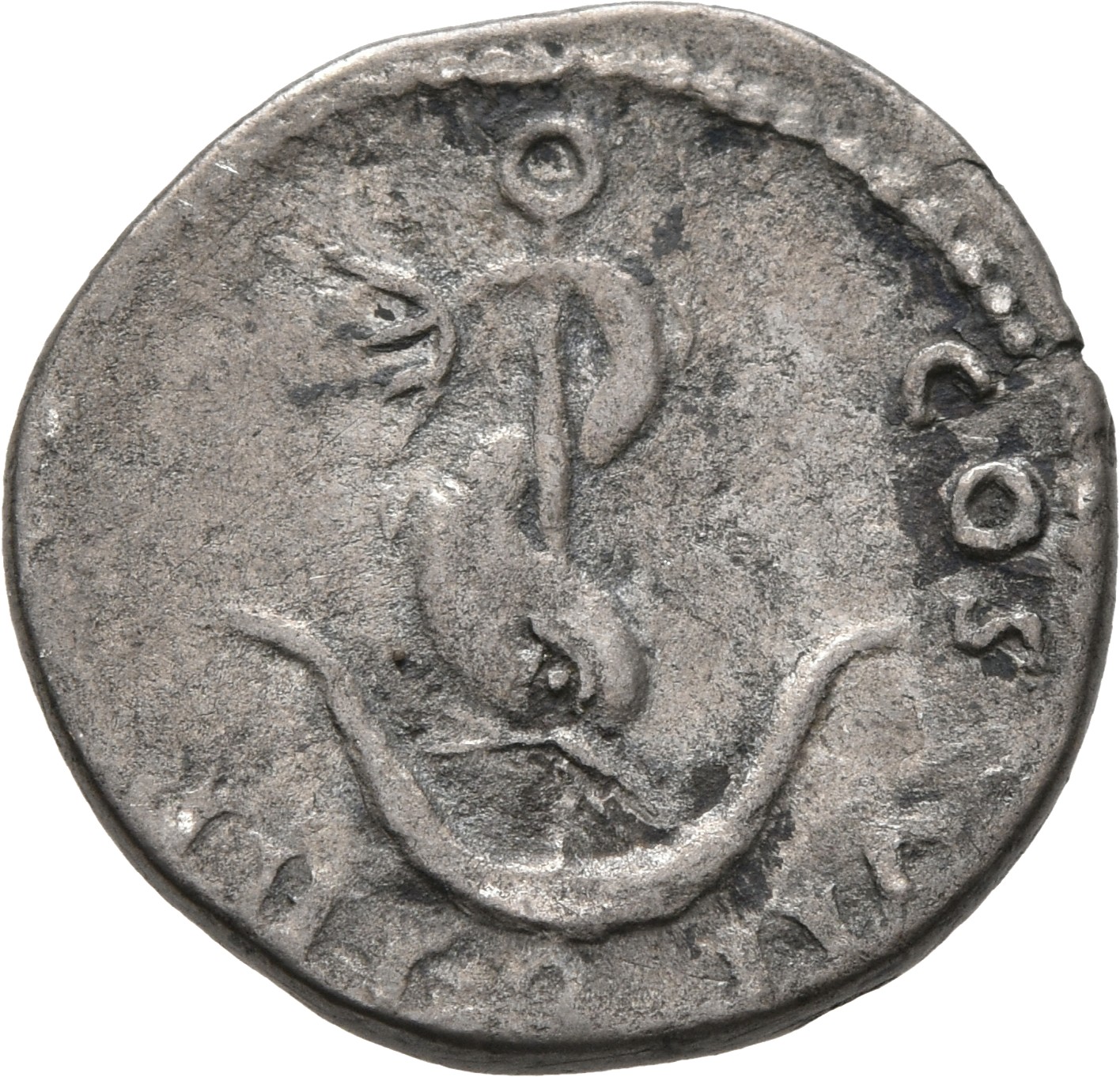 RIC II, Part 1 (second edition) Domitian 2 Domitian reverse, Dolphin coiled around anchor