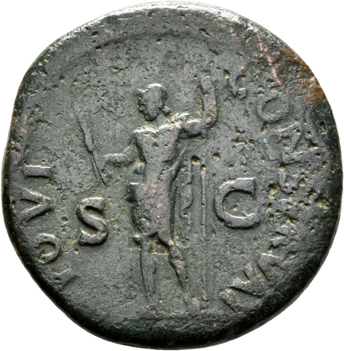 RIC II, Part 1 (second edition) Domitian 219 Domitian reverse, Jupiter standing left, holding thunderbolt in right hand an...