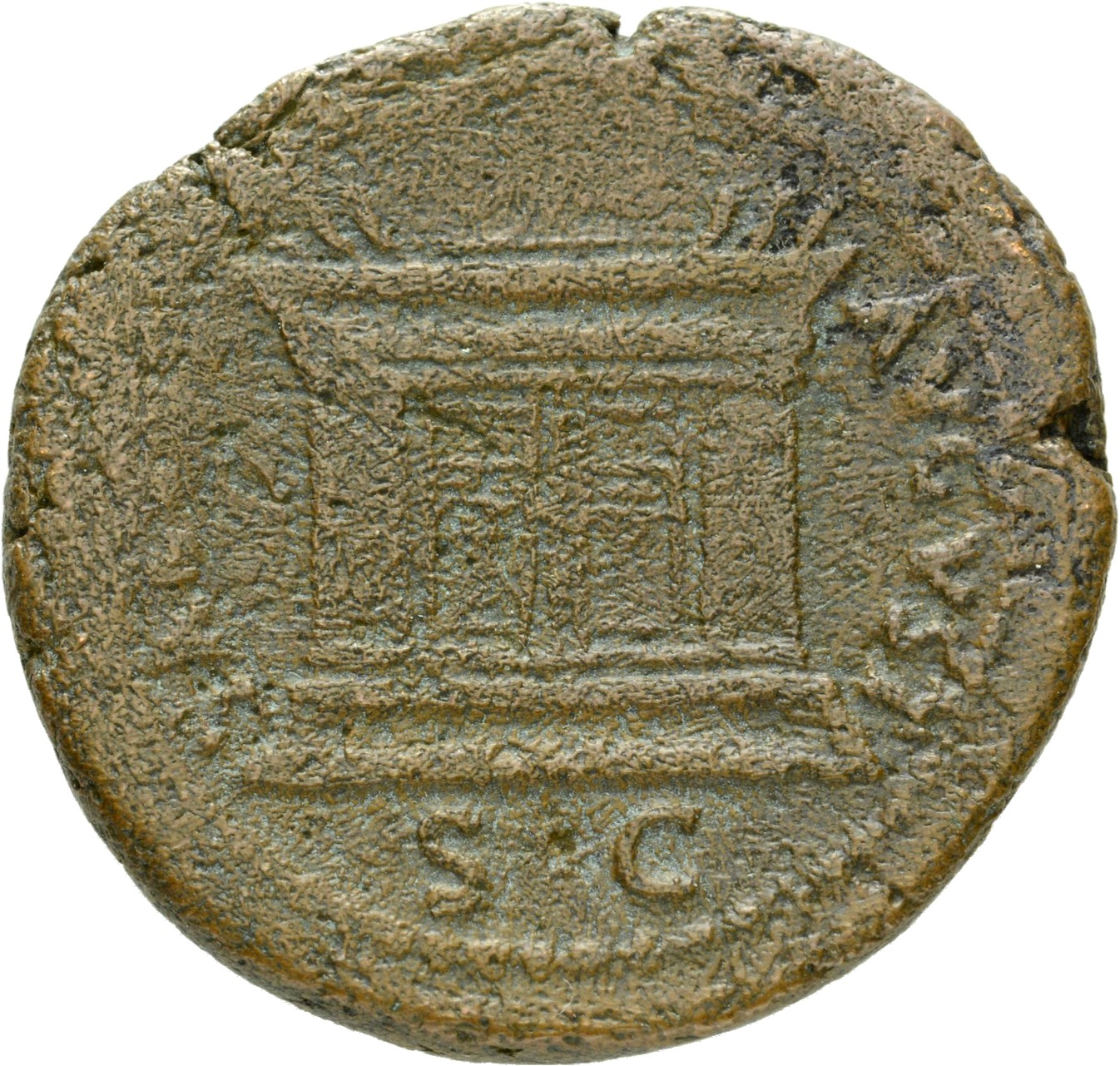 RIC II, Part 1 (second edition) Domitian 224 Domitian reverse, Rectangular altar with three steps, door with four panels, ...