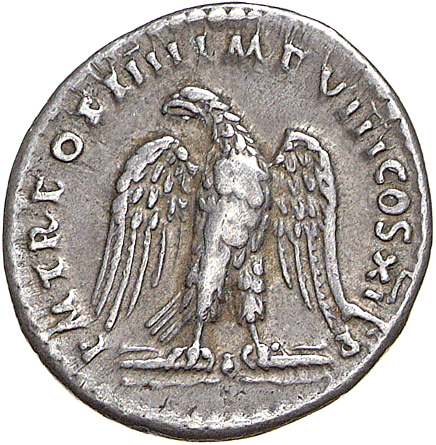 RIC II, Part 1 (second edition) Domitian 270 Domitian reverse, Eagle standing front on thunderbolt, head left, wings spread