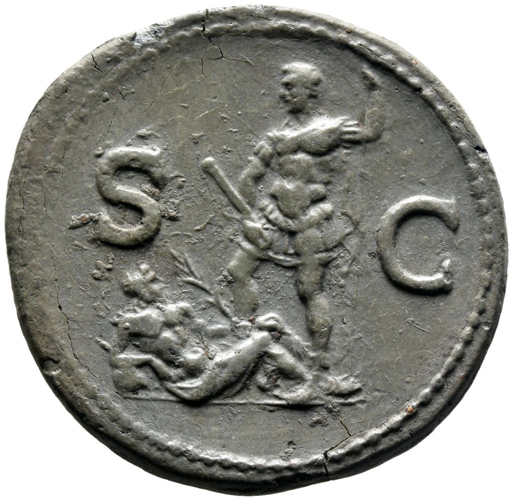 RIC II, Part 1 (second edition) Domitian 278 Domitian reverse, Domitian standing left, holding parazonium and spear; Rhenu...