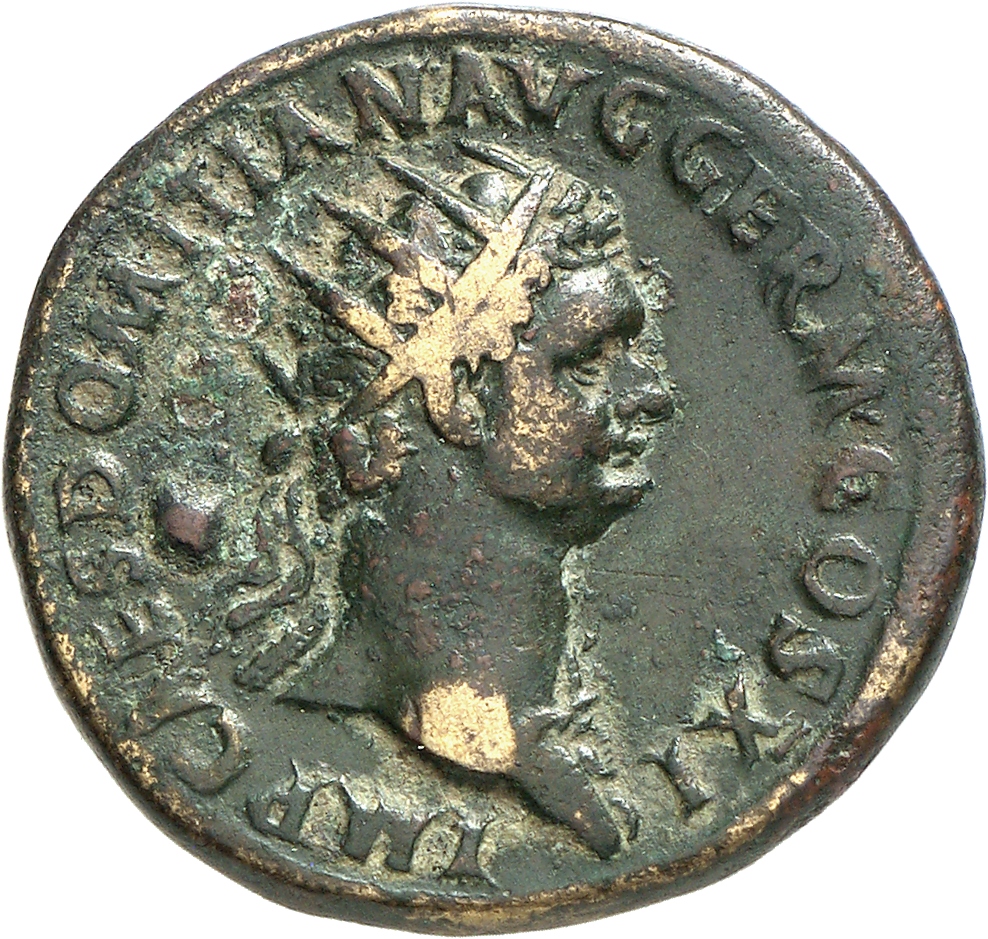 RIC II, Part 1 (second edition) Domitian 289 Domitian obverse, Bust of Domitian, radiate, right with aegis
