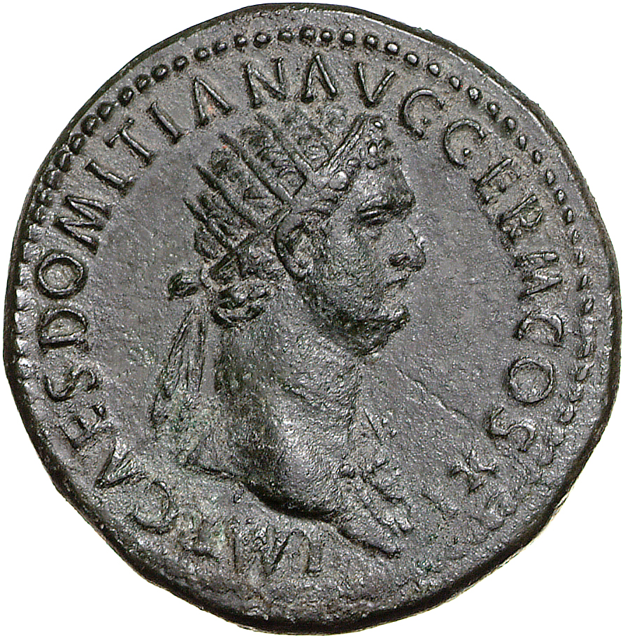 RIC II, Part 1 (second edition) Domitian 293 Domitian obverse, Bust of Domitian, radiate, right with aegis