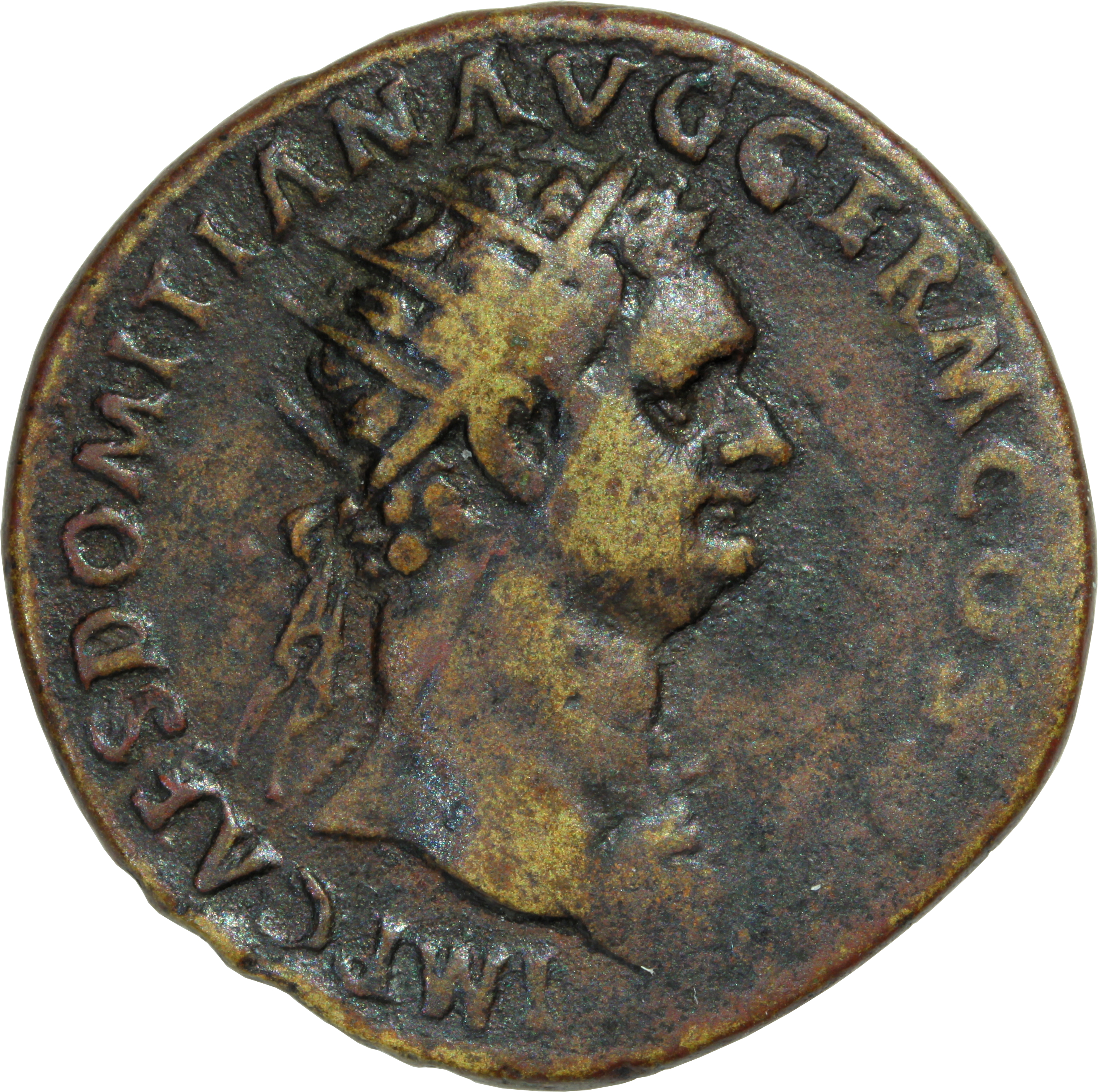 RIC II, Part 1 (second edition) Domitian 296 Domitian obverse, Bust of Domitian, radiate, right with aegis