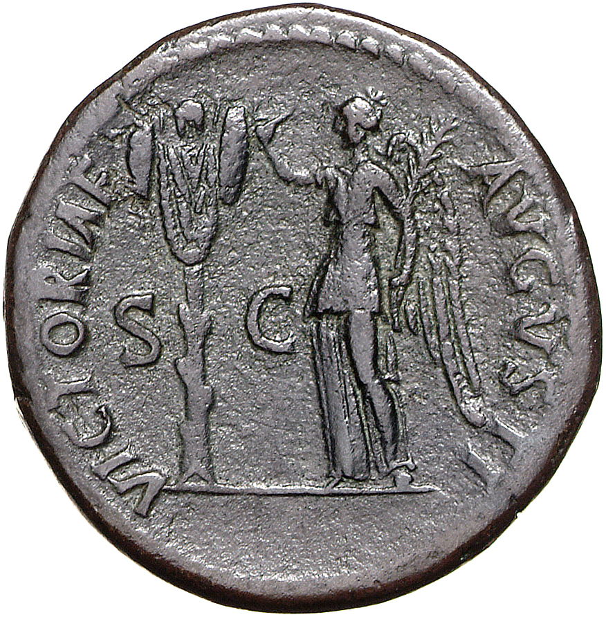 RIC II, Part 1 (second edition) Domitian 297 Domitian reverse, Victory standing left, holding palm in left and with right ...