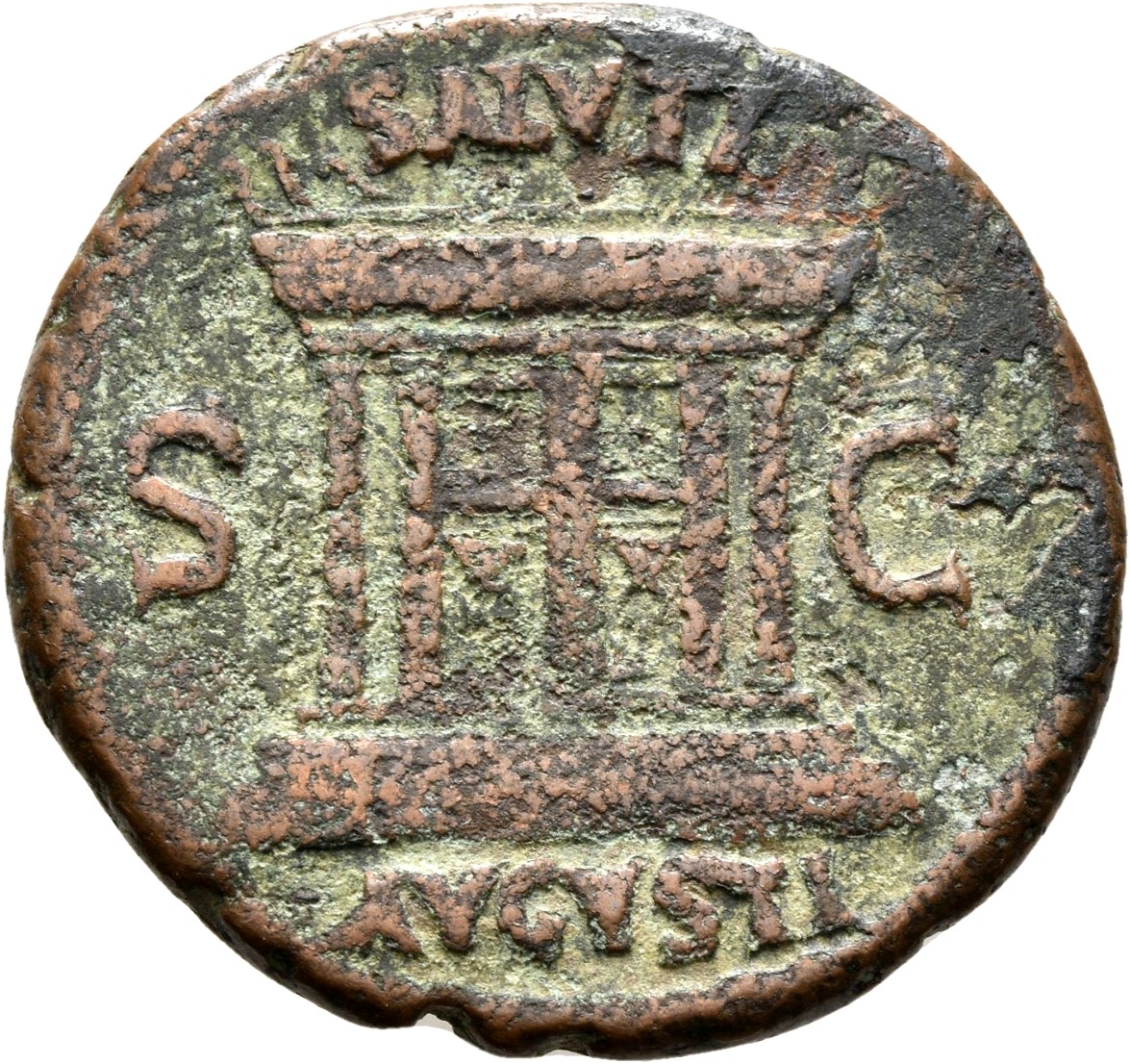 RIC II, Part 1 (second edition) Domitian 305 Domitian reverse, Rectangular altar with three steps, door with four panels, ...