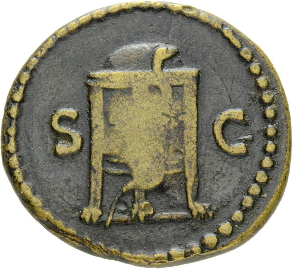 RIC II, Part 1 (second edition) Domitian 312 Domitian reverse, Tripod with cauldron around which is a snake