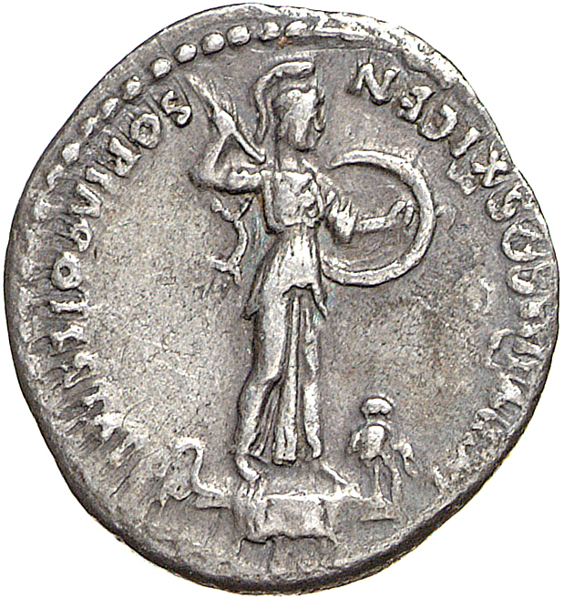 RIC II, Part 1 (second edition) Domitian 320 Domitian reverse, Minerva standing right on top of rostral column, holding sp...