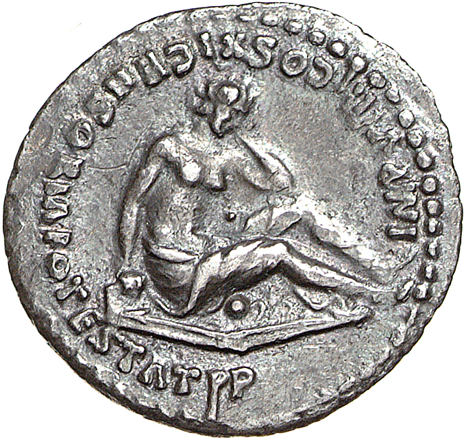 RIC II, Part 1 (second edition) Domitian 326 Domitian reverse, Germania seated right on shield; broken spear below