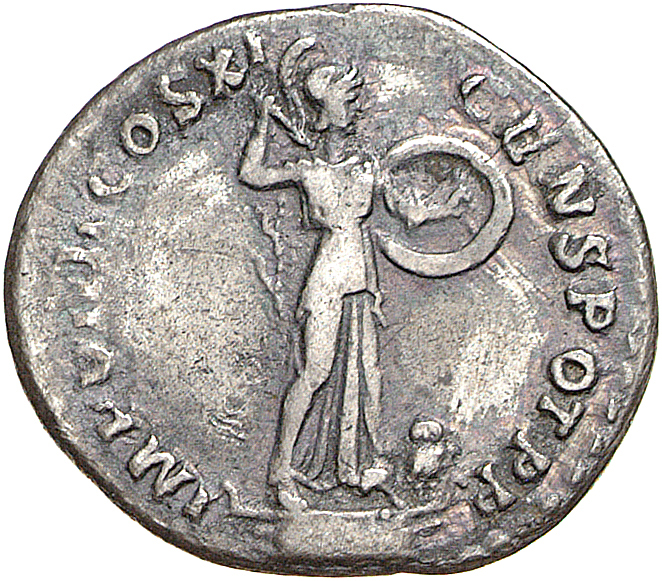RIC II, Part 1 (second edition) Domitian 343 Domitian reverse, Minerva standing right on top of rostral column, holding sp...