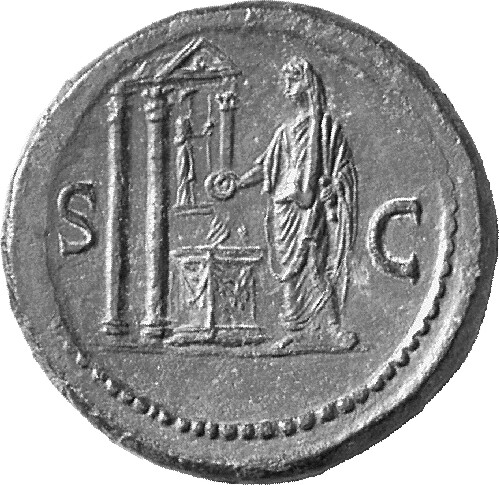 RIC II, Part 1 (second edition) Domitian 355 Domitian reverse, Domitian standing left sacrificing out of patera over light...