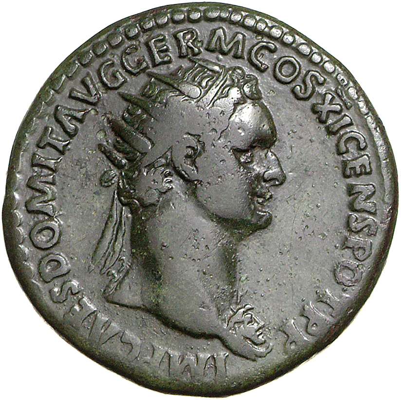 RIC II, Part 1 (second edition) Domitian 373 Domitian obverse, Bust of Domitian, radiate, right with aegis
