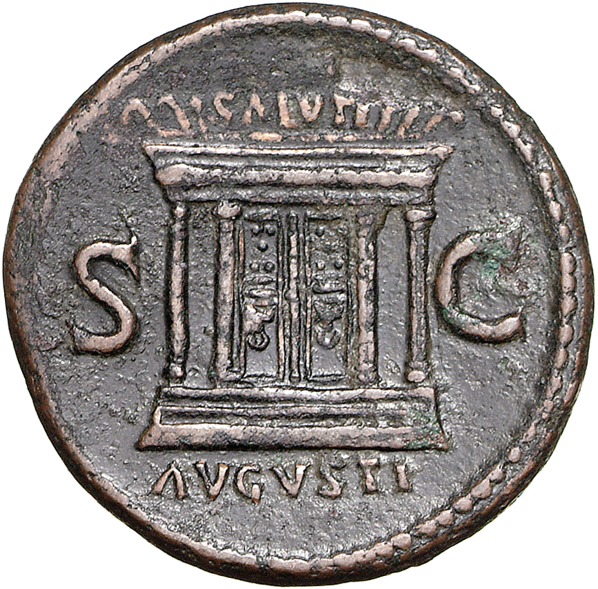 RIC II, Part 1 (second edition) Domitian 385 Domitian reverse, Rectangular altar with four steps, door with four panels an...