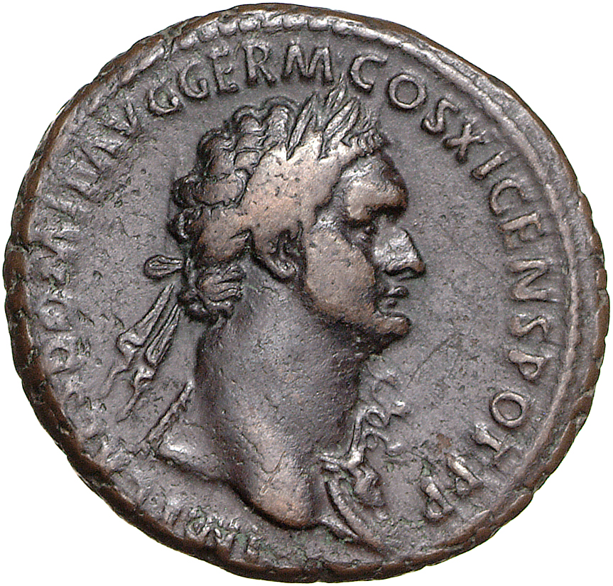 RIC II, Part 1 (second edition) Domitian 387 Domitian obverse, Bust of Domitian, laureate, right with aegis