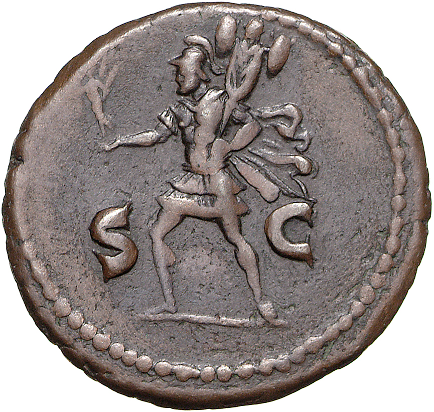 RIC II, Part 1 (second edition) Domitian 387 Domitian reverse, Mars advancing left, holding Victory and trophy